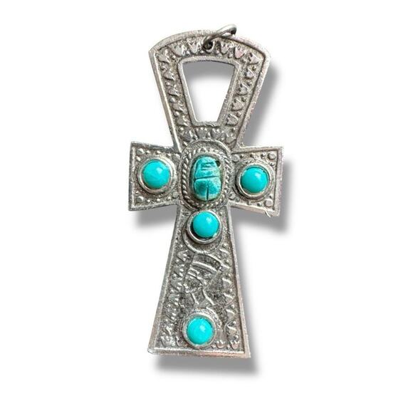Unbranded Jewelry - Egyptian Ankh Scarab Pendant Large Cross Silver Plated